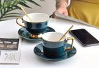 Green Ceramic Coffee Cup and Saucer Set for Tea