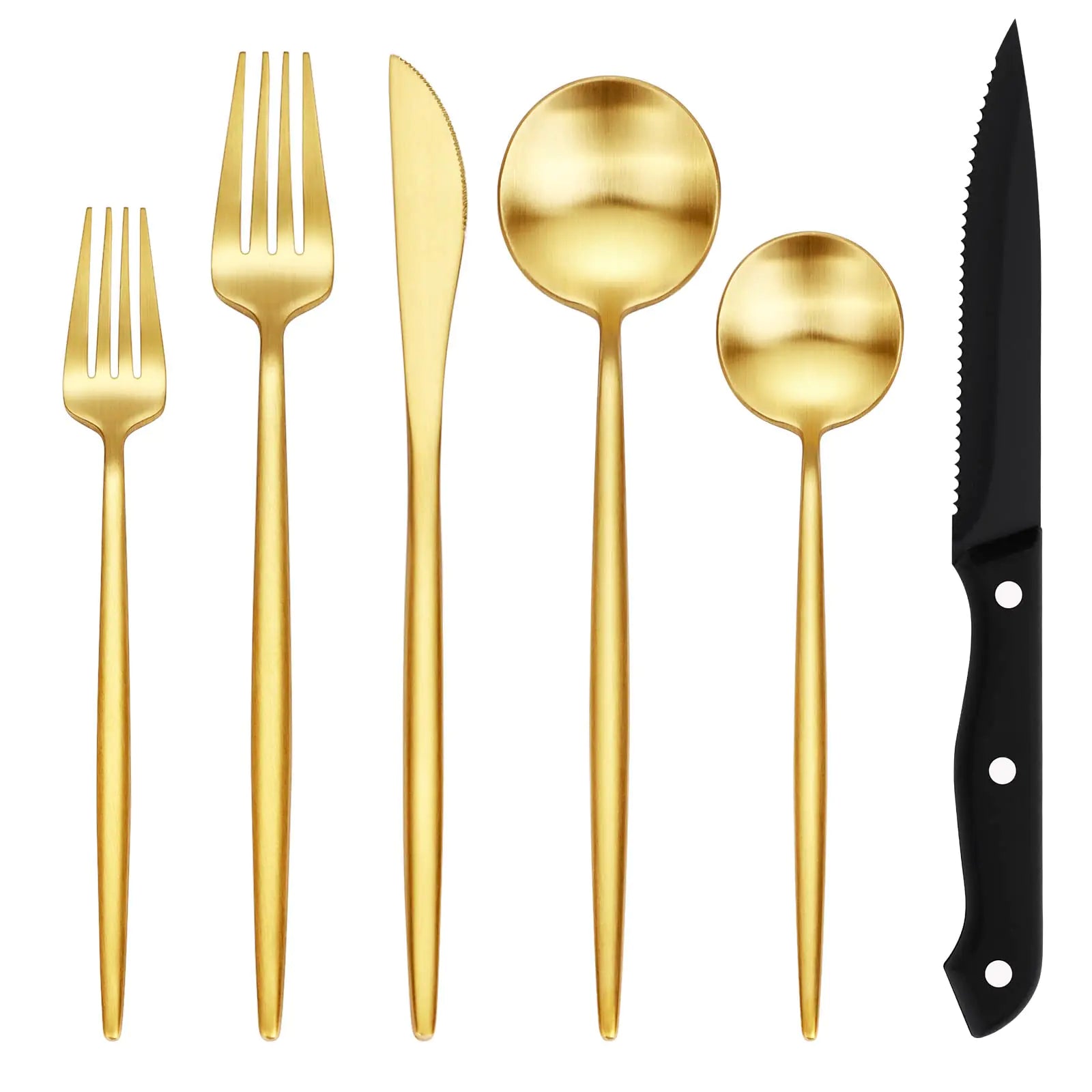 EUIRIO 48-Piece Matte Gold Silverware Set with Steak Knives Gold Flatware Set for 8 Stainless Steel Forks and Spoons Silverware Sets Gold Cutlery Utensils Set Satin Finish & Dishwasher Safe