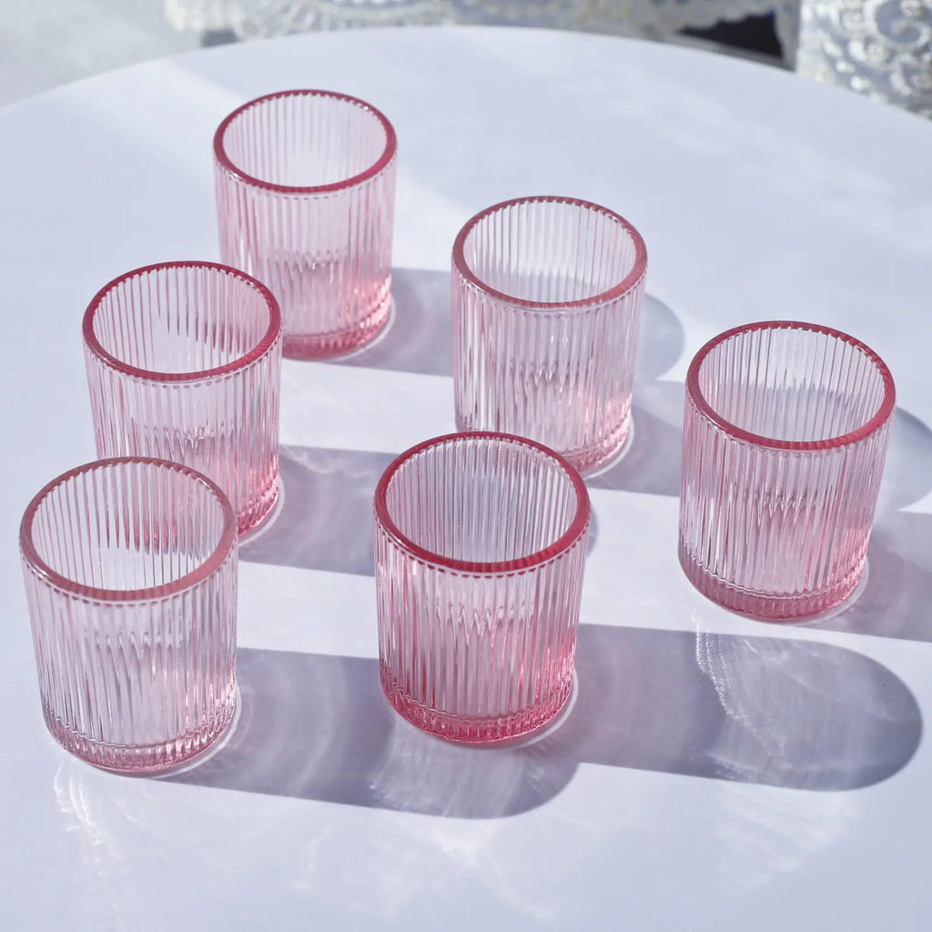 VOHO Pink Candle Holder Set of 12 Ribbed Votive Candle Holders for Pink Room Decor Tealight Candle Holder Romantic Gifts for Valentine Christmas Decorations(2.1 x 2.6)