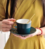 Green Ceramic Coffee Cup and Saucer Set for Tea