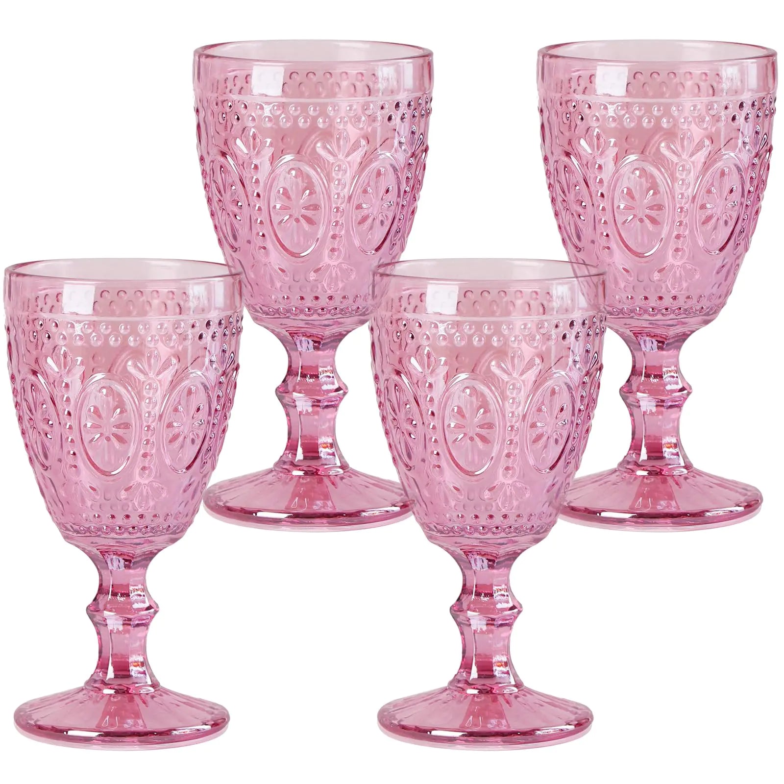 abrwyy Pink Wine Glasses set of 4 Pink Goblets Vintage Drinking Glassware Colored Glassware Set for Party Home Wedding Baby Shower