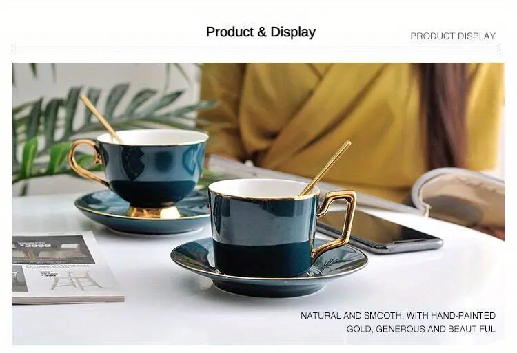 Green Ceramic Coffee Cup and Saucer Set for Tea