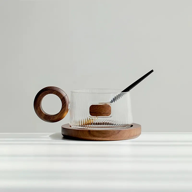 Walnut Glass Coffee Cup Set