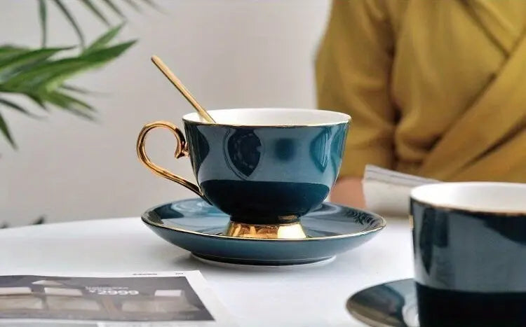 Green Ceramic Coffee Cup and Saucer Set for Tea