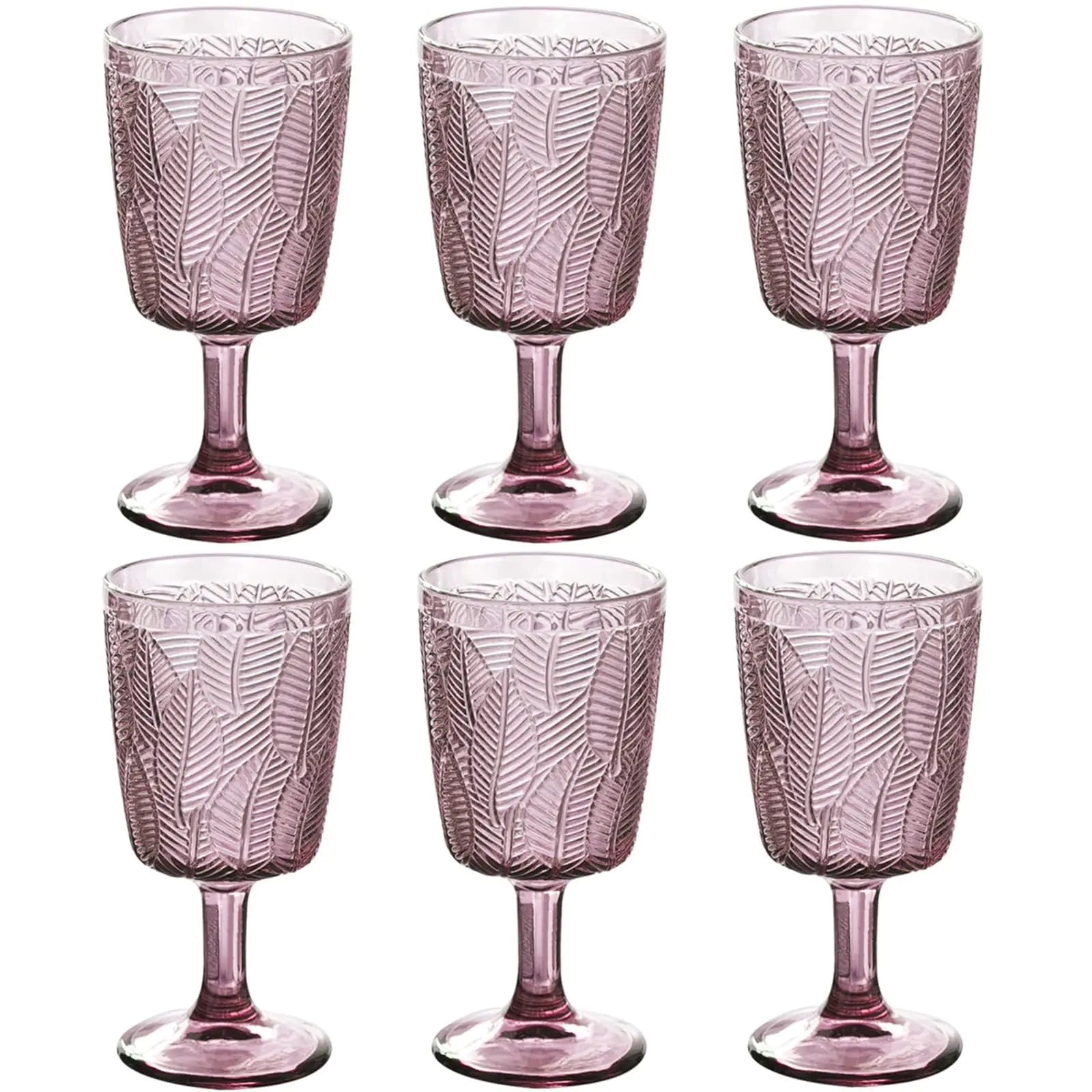 Taganov Purple Drinking Glasses set of 6 Vintage Glassware Colored Wine Goblets Pink 11 OZ Pretty Stemmed Cup for Wedding Party Bar