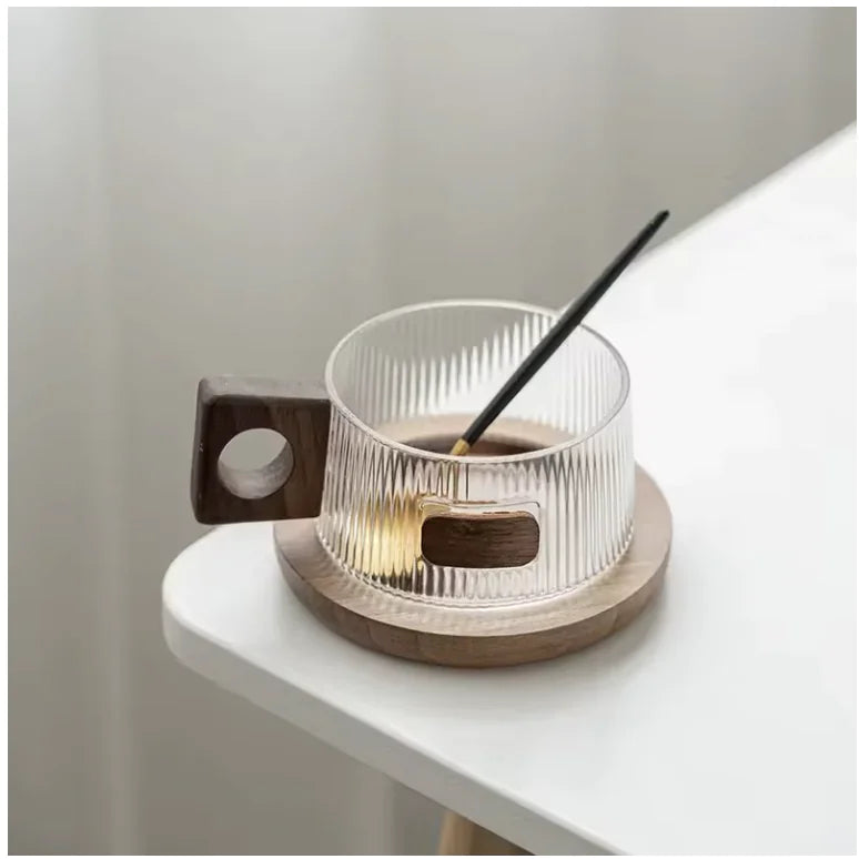 Walnut Glass Coffee Cup Set