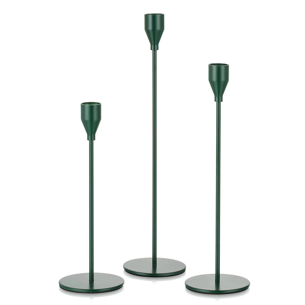 Candeldo Taper Candle Candlestick Holders: Set of 3 Green Tall Candle Stick Holder for Table Centerpiece Metal Candle Stand Home Decor