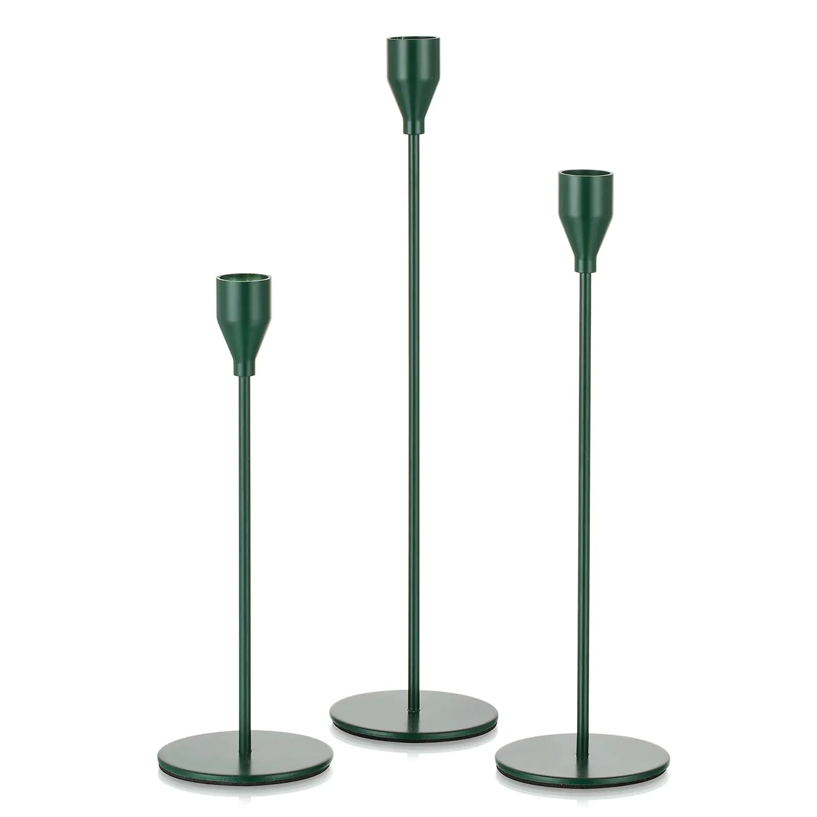 Candeldo Taper Candle Candlestick Holders: Set of 3 Green Tall Candle Stick Holder for Table Centerpiece Metal Candle Stand Home Decor