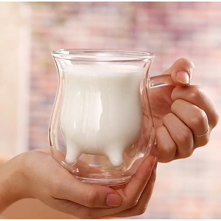 Cute Double Layer Glass Milk Cup