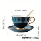 Green Ceramic Coffee Cup and Saucer Set for Tea