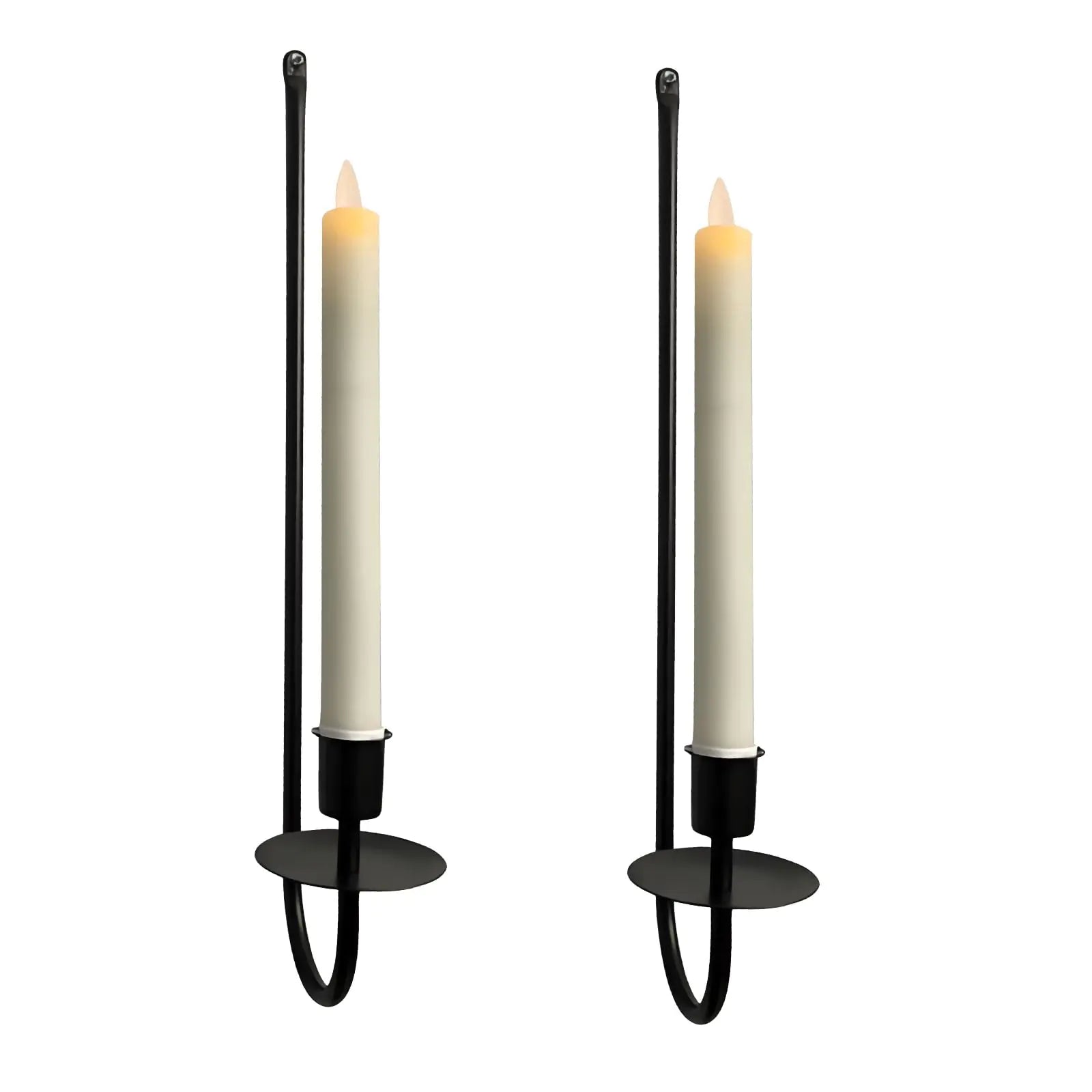 WHSLILR Metal Wall Candle Sconces Holder - Modern Candle Sconces Wall Decor Set of 2 Hanging Wall Candle Holder for Fireplace Hallway Living Room Farmhouse Stairway Wall Decor Black