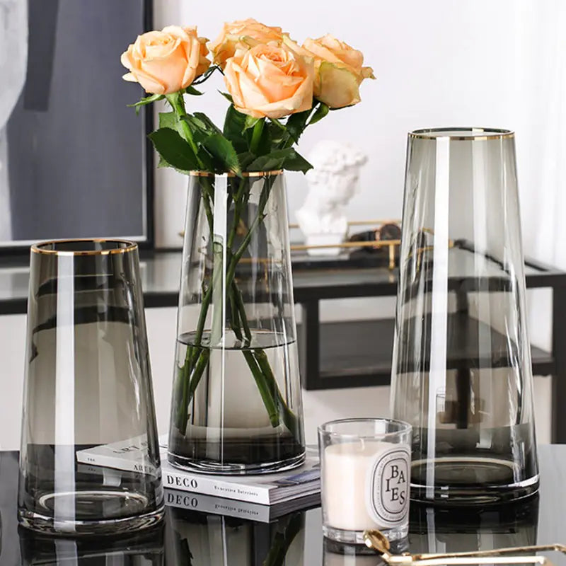 Luxury Gold Trim Glass Vase for Nordic Minimalist Decor
