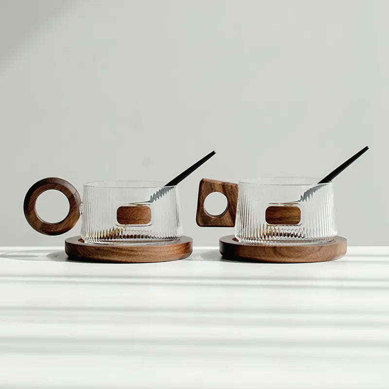 Walnut Glass Coffee Cup Set