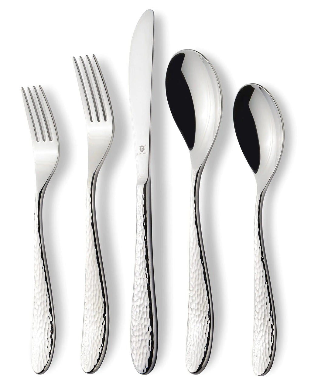 DANIALLI Modern Marettimo Hammered Silverware Set - 18/10 Stainless Steel Flatware for Elegant Dining - Dishwasher Safe Cutlery - Ideal for Home or Restaurant Use (80-Piece)