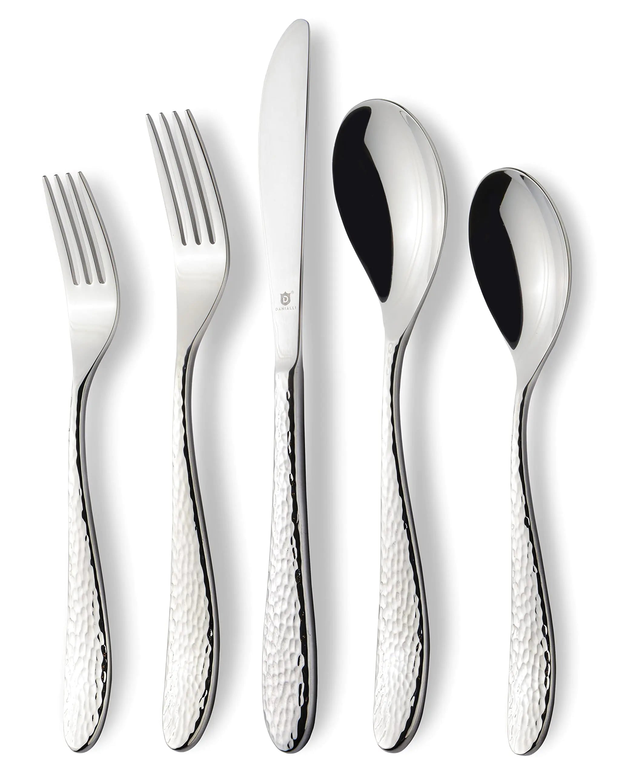 DANIALLI Modern Marettimo Hammered Silverware Set - 18/10 Stainless Steel Flatware for Elegant Dining - Dishwasher Safe Cutlery - Ideal for Home or Restaurant Use (80-Piece)