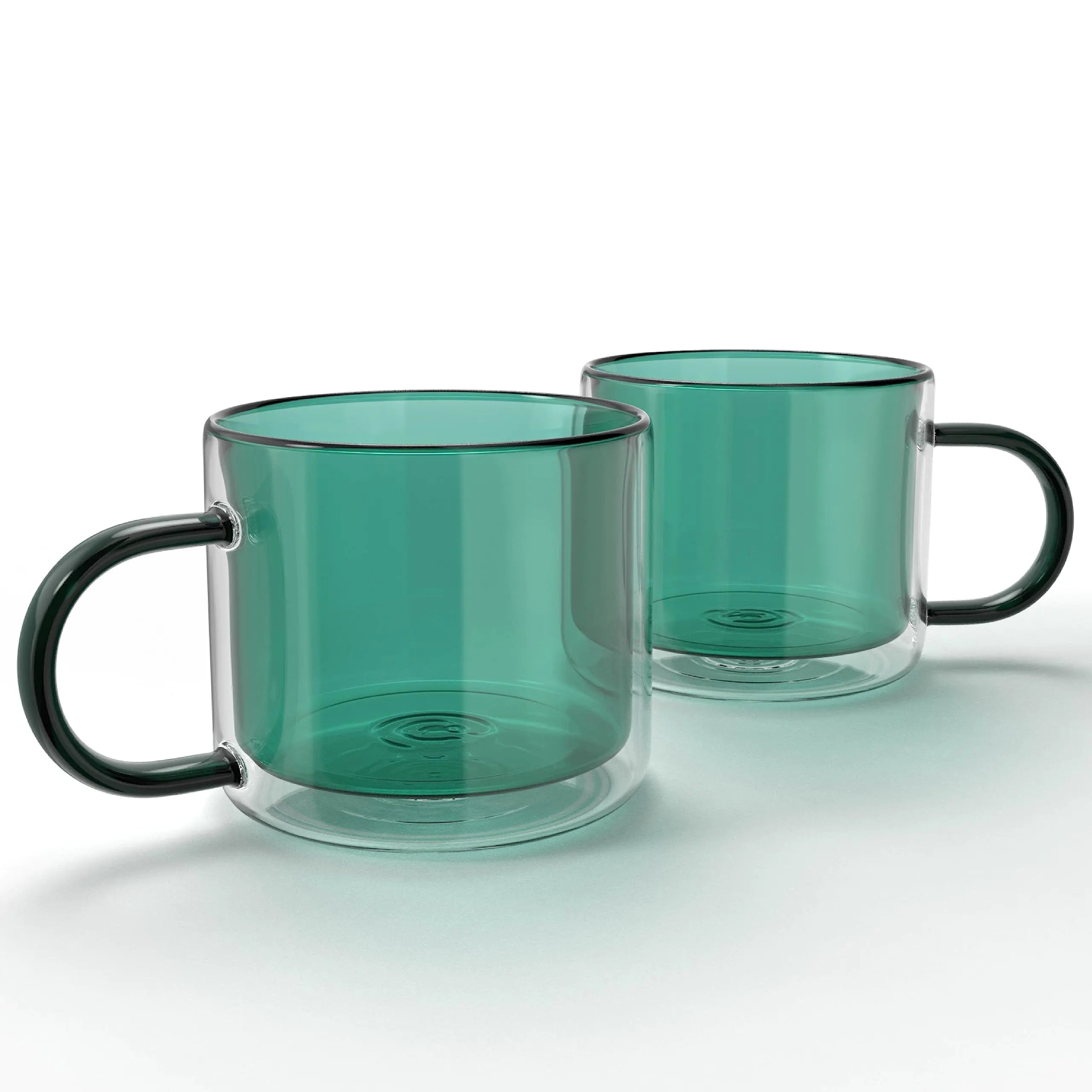 elle decor Double Wall Coffee Cups | Set of 2 | Cute Coffee Tea and Milk Glass Mugs with Handle | Insulated Espresso Cup | 10-Ounce | Gift Set for Valentines Day Birthday & Holidays (Green)