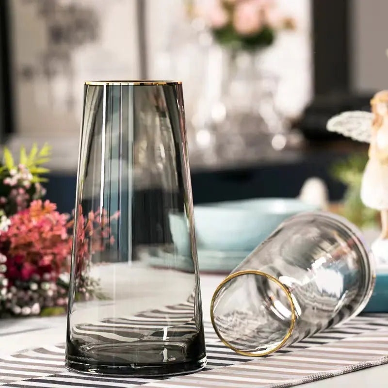 Luxury Gold Trim Glass Vase for Nordic Minimalist Decor