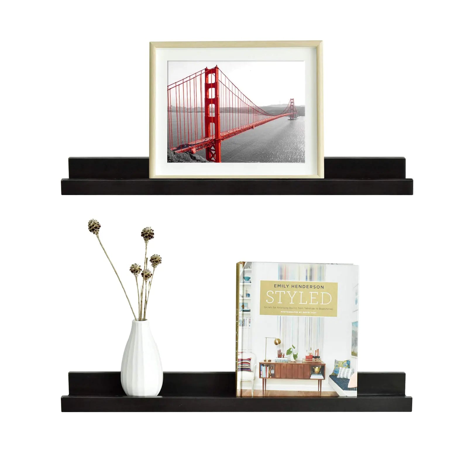 WELLAND Vista Espresso Wall Shelf Picture Ledge Floating Wall Shelves 24-inch Set of 2 Espresso