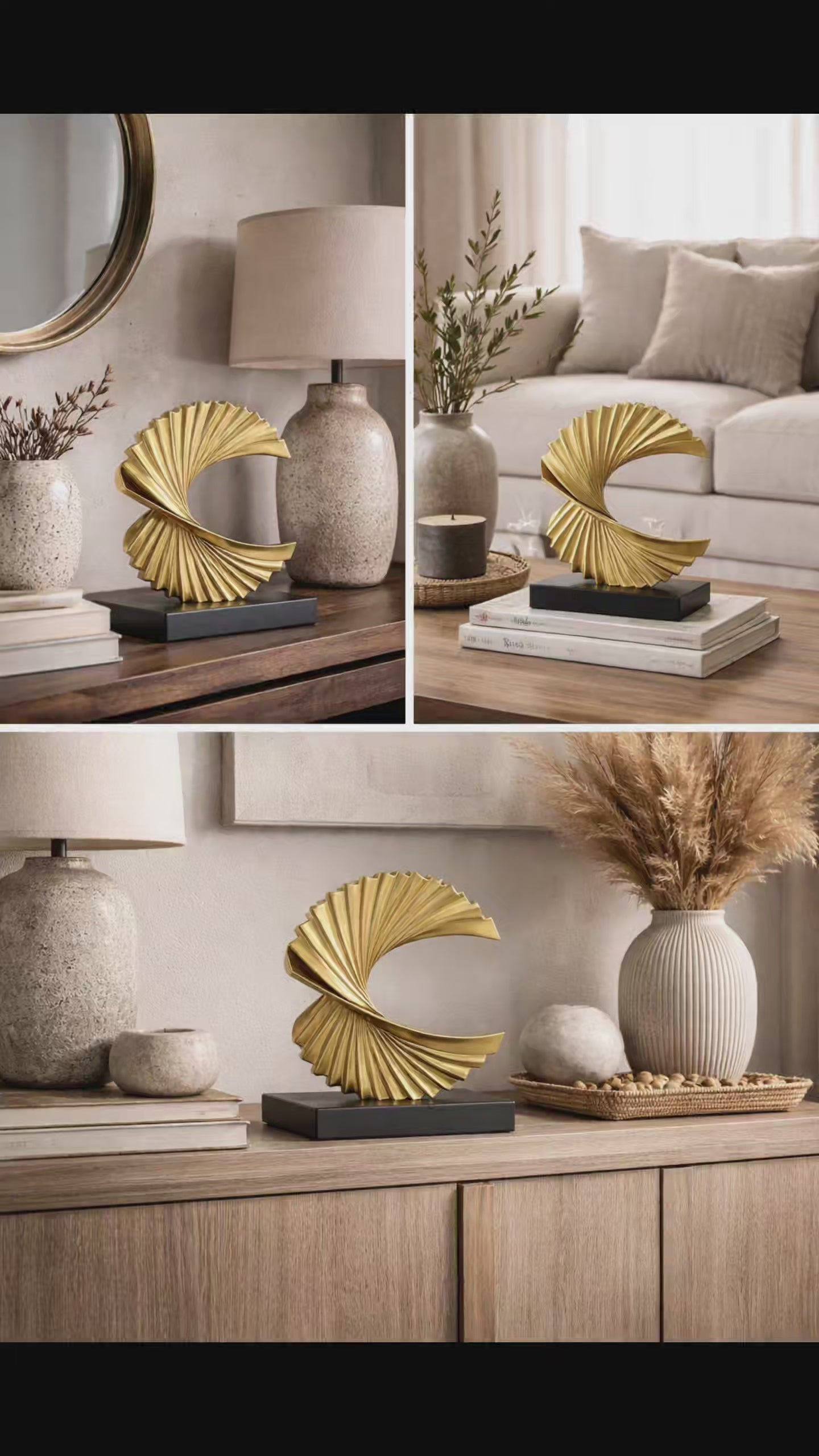 Paytonture Gold Shelf Decor Accents Ocean Wave Statue Modern Abstract Art Decor Resin Statue Gold Home Decor Abstract Statues Office Desk Decor Shelf Decor Accents for Men