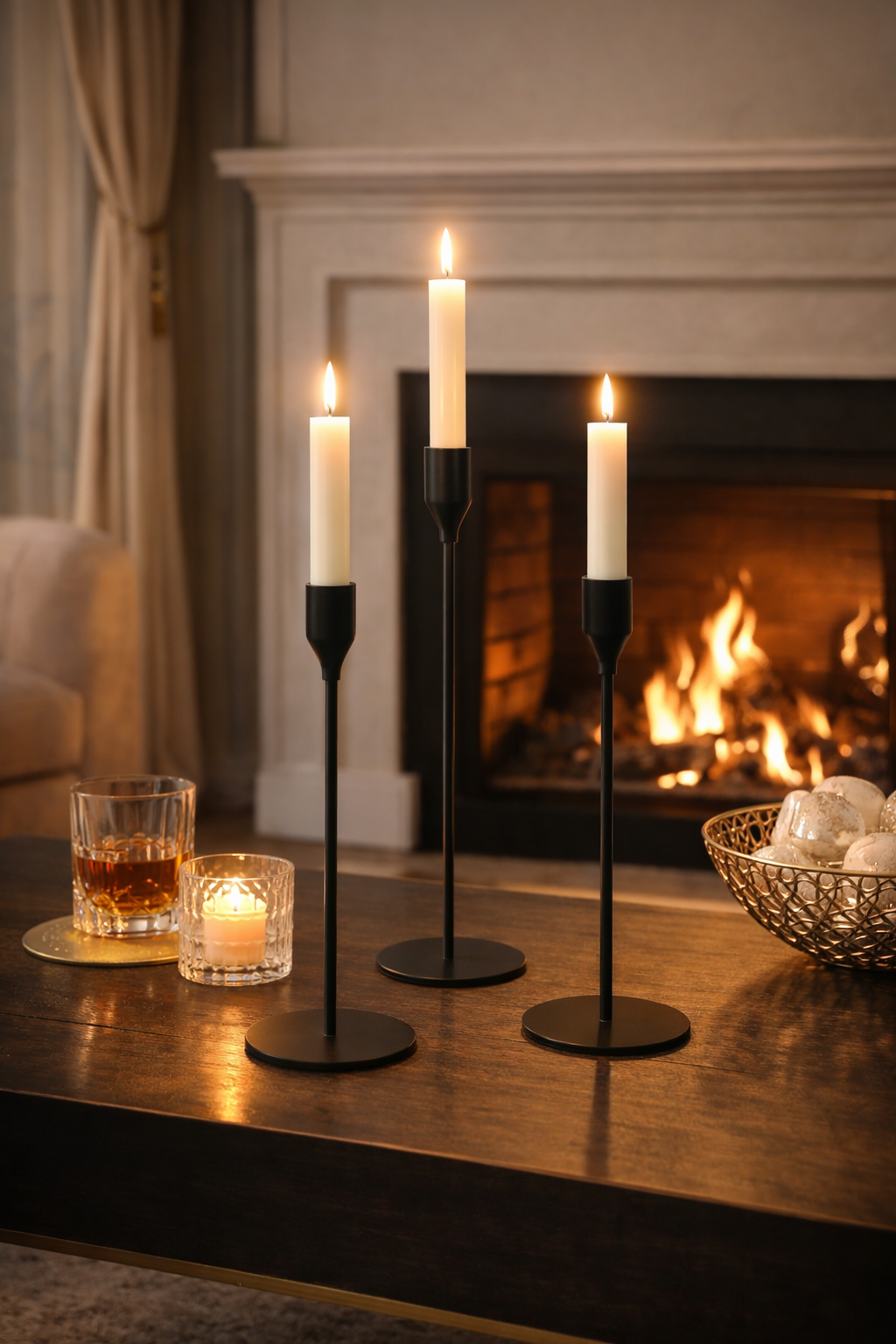 Aurum Noir Candle Holder — Set of 3