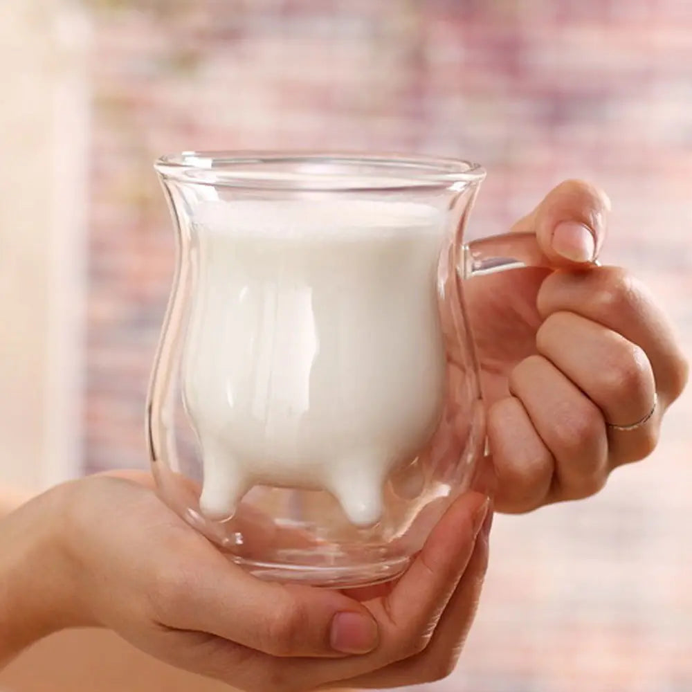 Cute Double Layer Glass Milk Cup